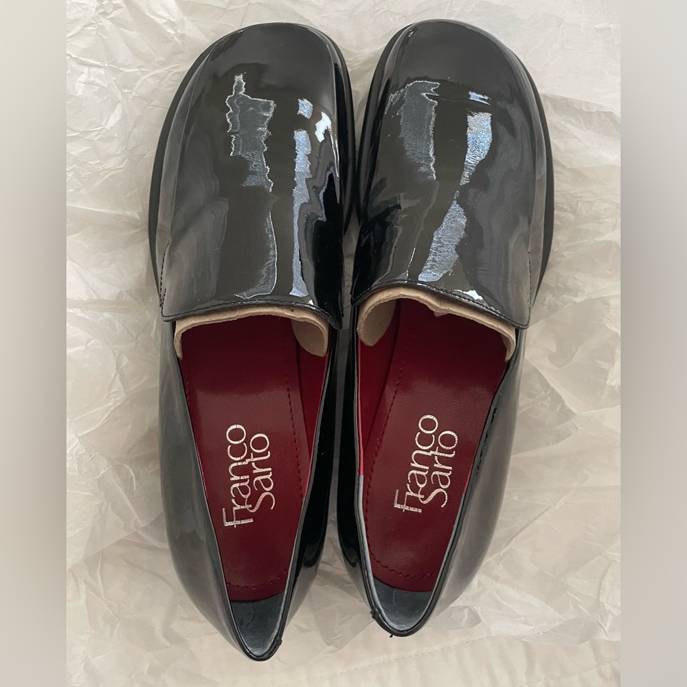 NEW FRANCO SARTO BOCCA LOAFERS PATENT LEATHER BLACK SIZE 7